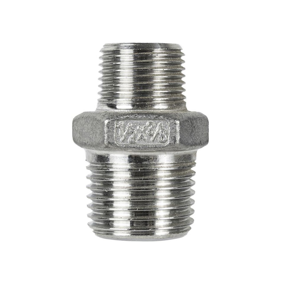 Stainless steel 150lb BSPT hex nipple adaptor 3/8" to 1/2"