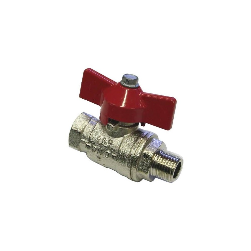 Ball valve handle nickel with red lever and 1/2 inch threads