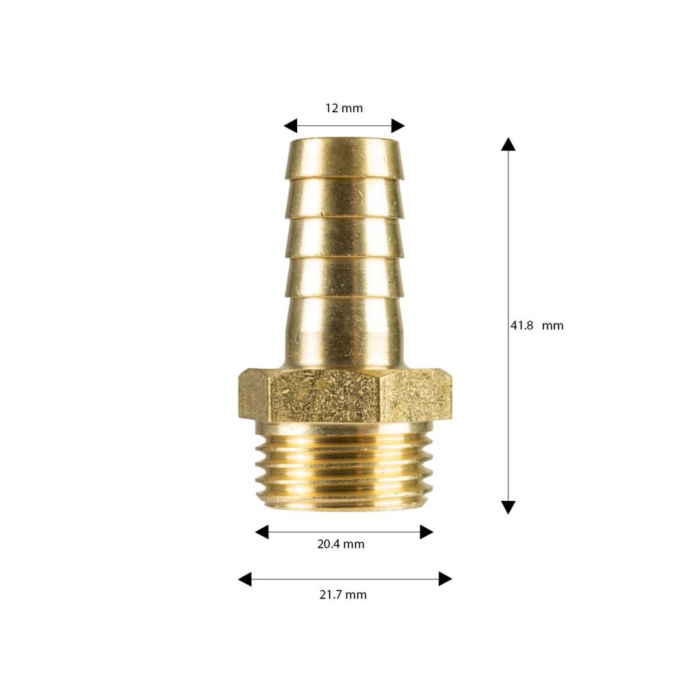Hose tail brass male 1/2" to 12mm fitting