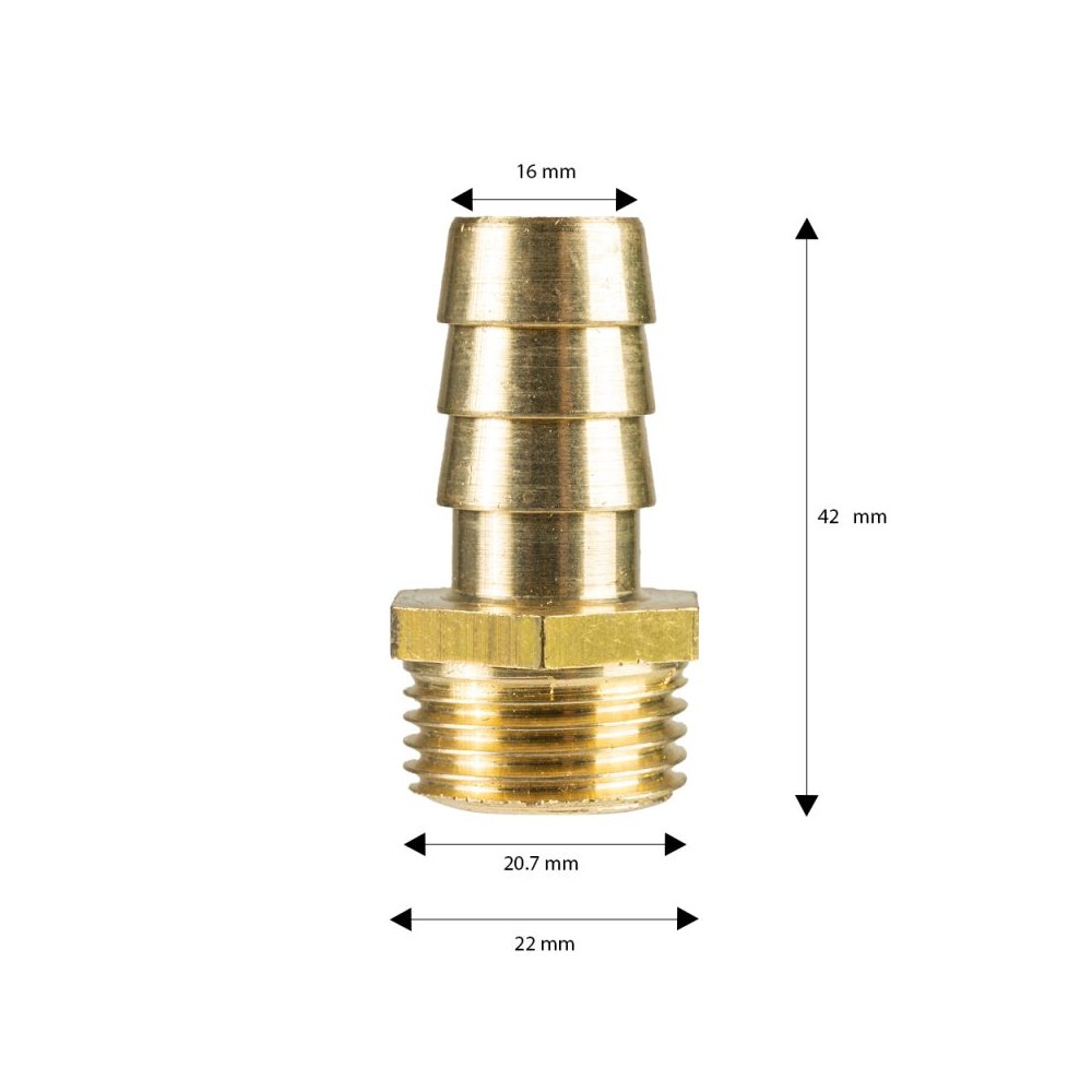 Hose tail brass male 1/2 inch to 16mm fitting