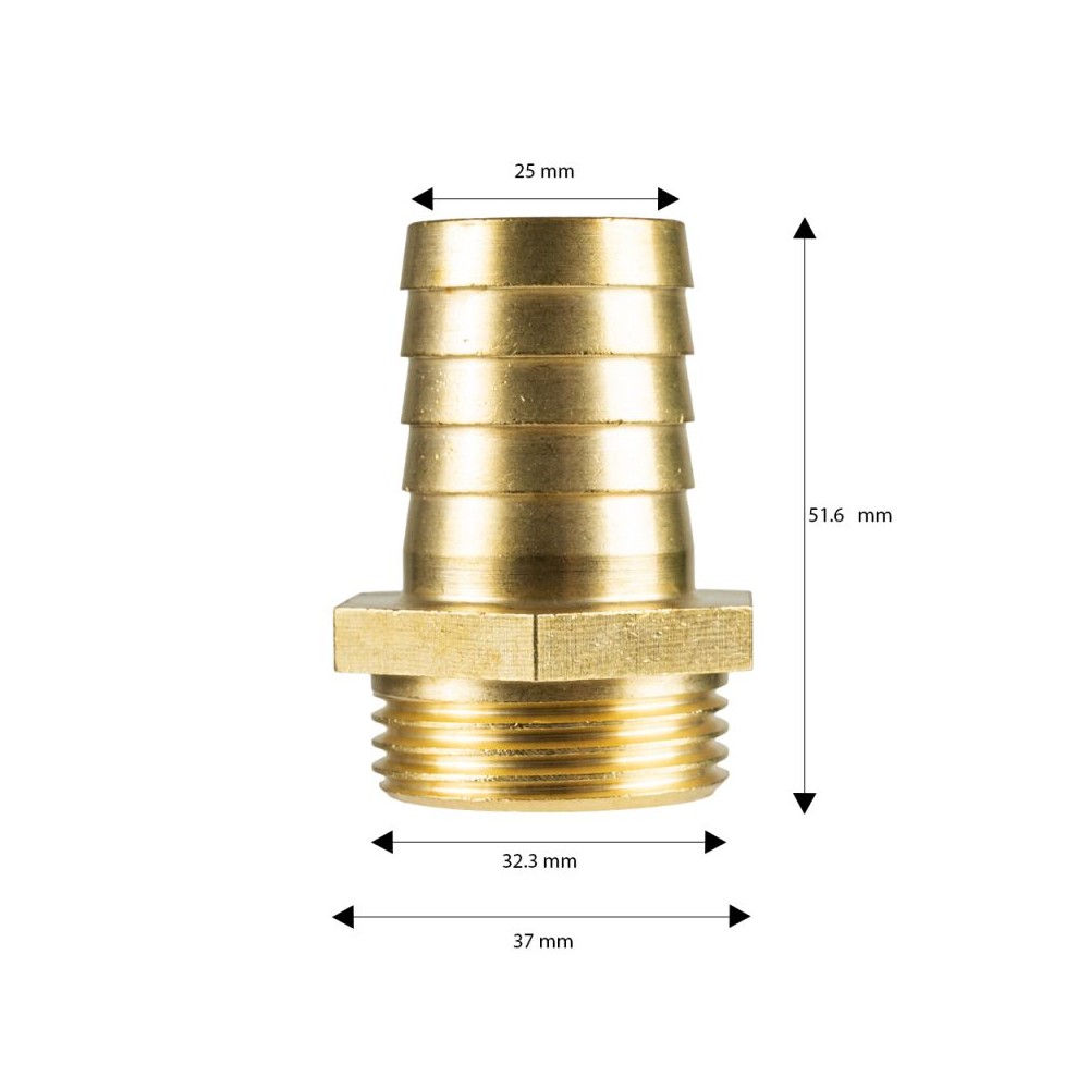 Hose tail brass male fitting 1" to 25mm