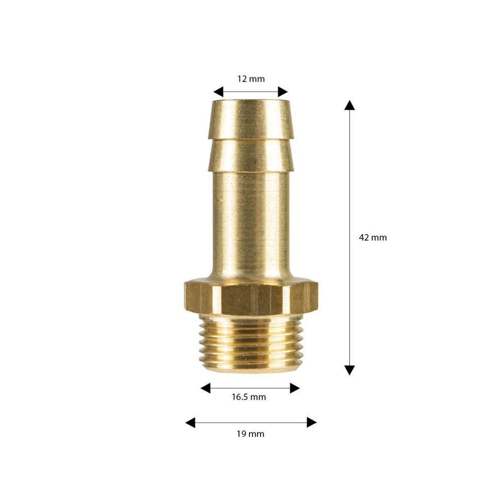 Hose tail brass male 3/8" to 12mm fitting