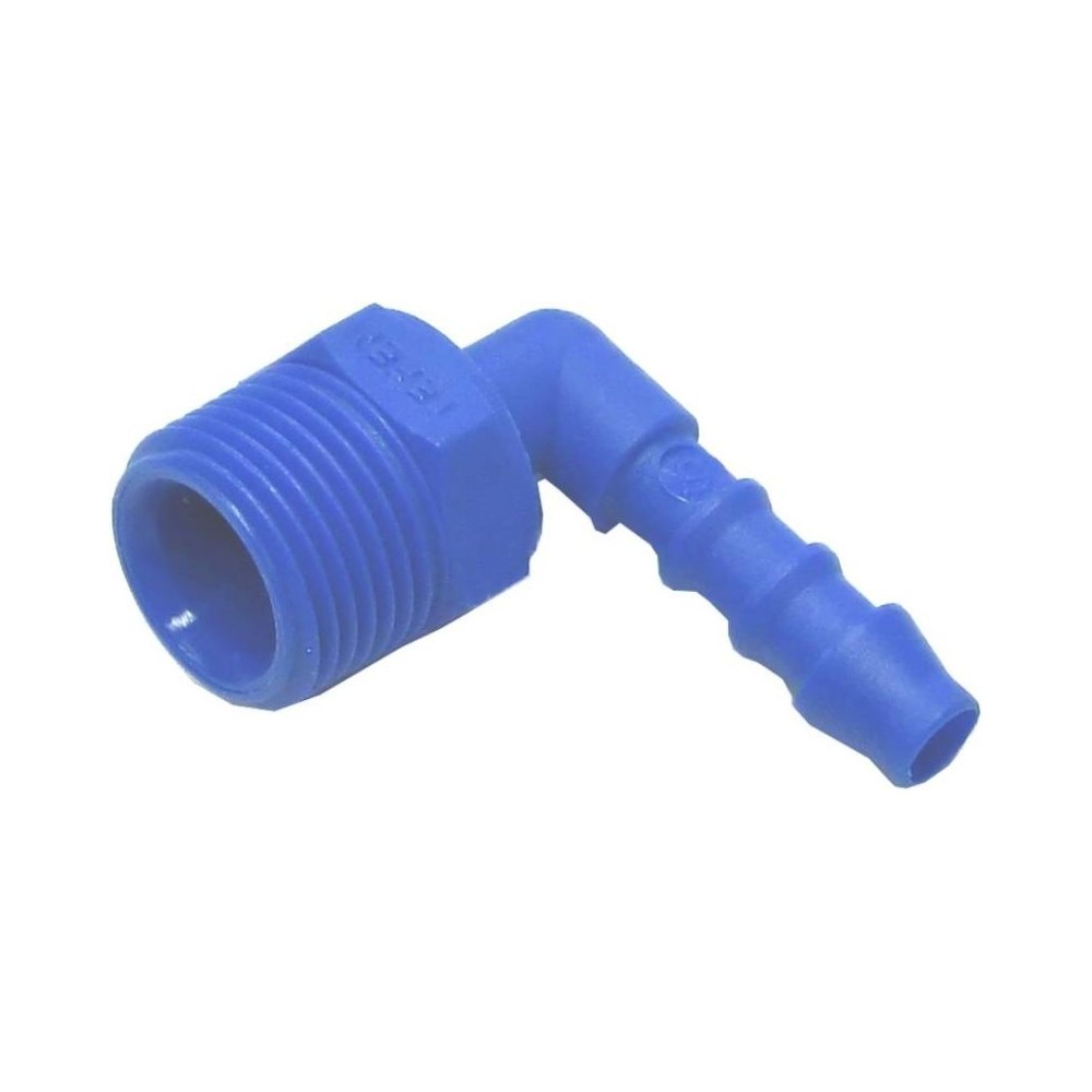 Hose tail plastic male 90° fitting, 1/4" x 12mm