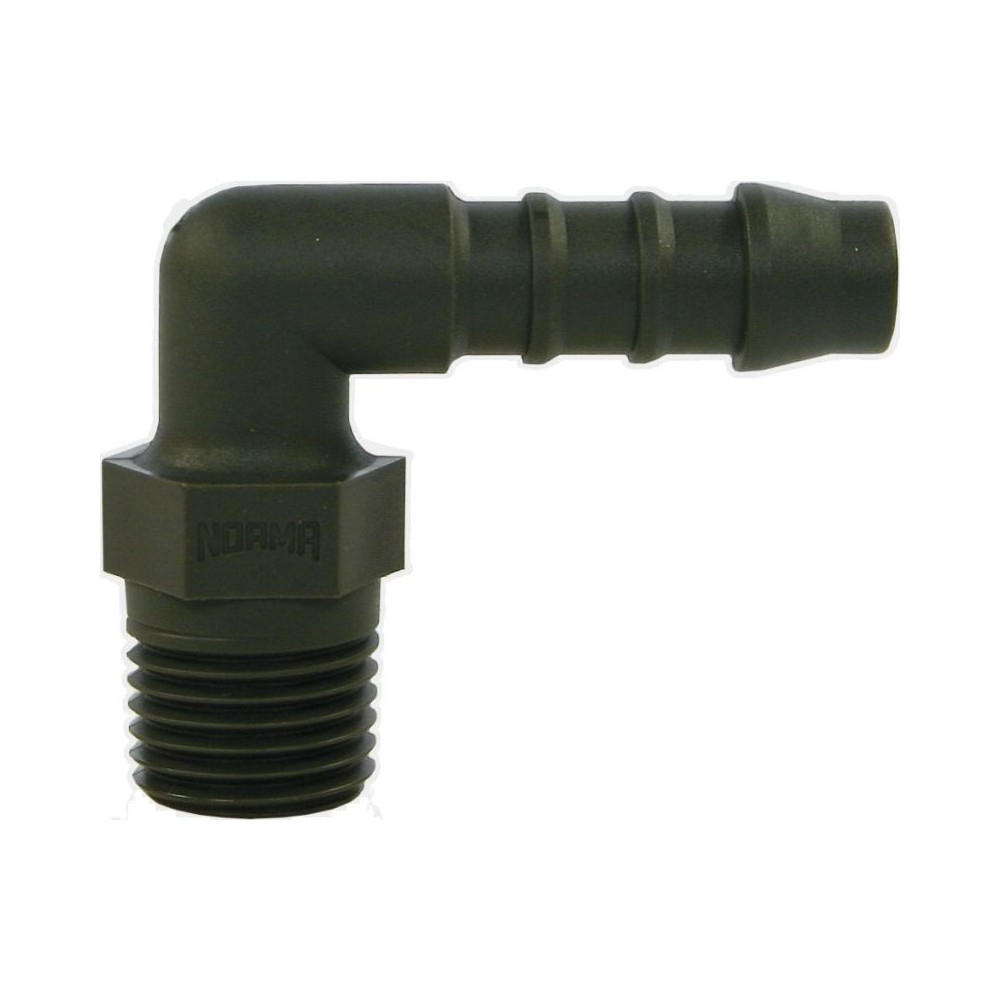 Hose tail plastic male 90° fitting with 1/8" thread