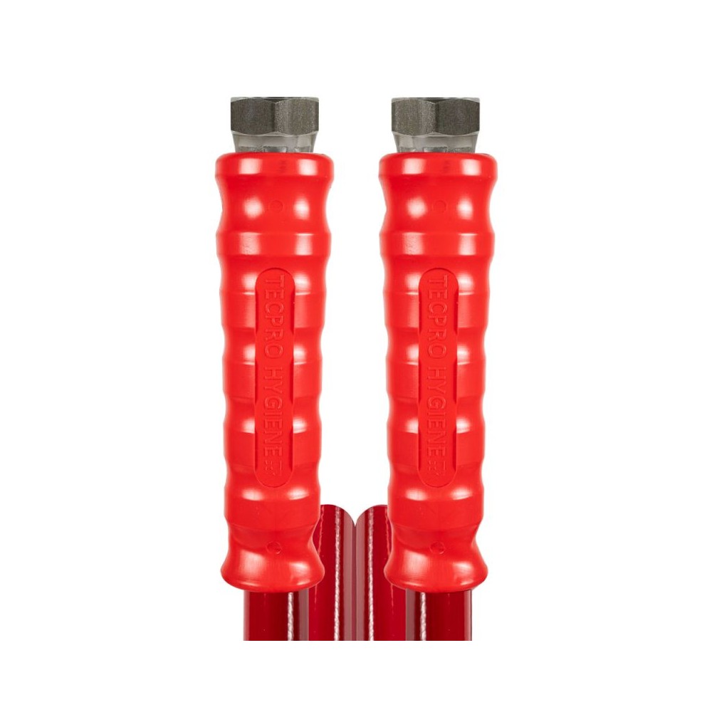 Red 10 metre bar hygiene ultra hose with 1/2" female ends