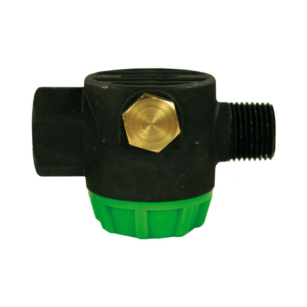 Aluminium water filter with green cap and 1/2" connections