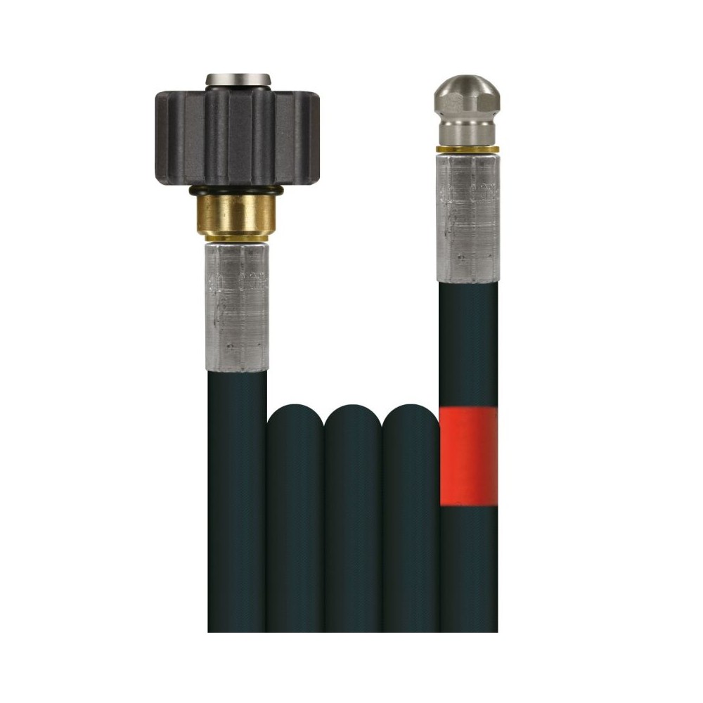 Black 20 metre bar sewer hose with M22F DN6 nozzle