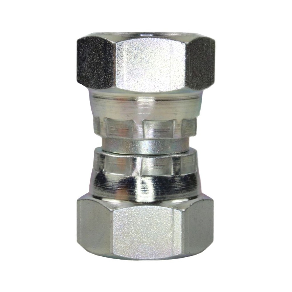 Female to female zinc plated steel swivel adaptor 1/4"F to 3/8"F