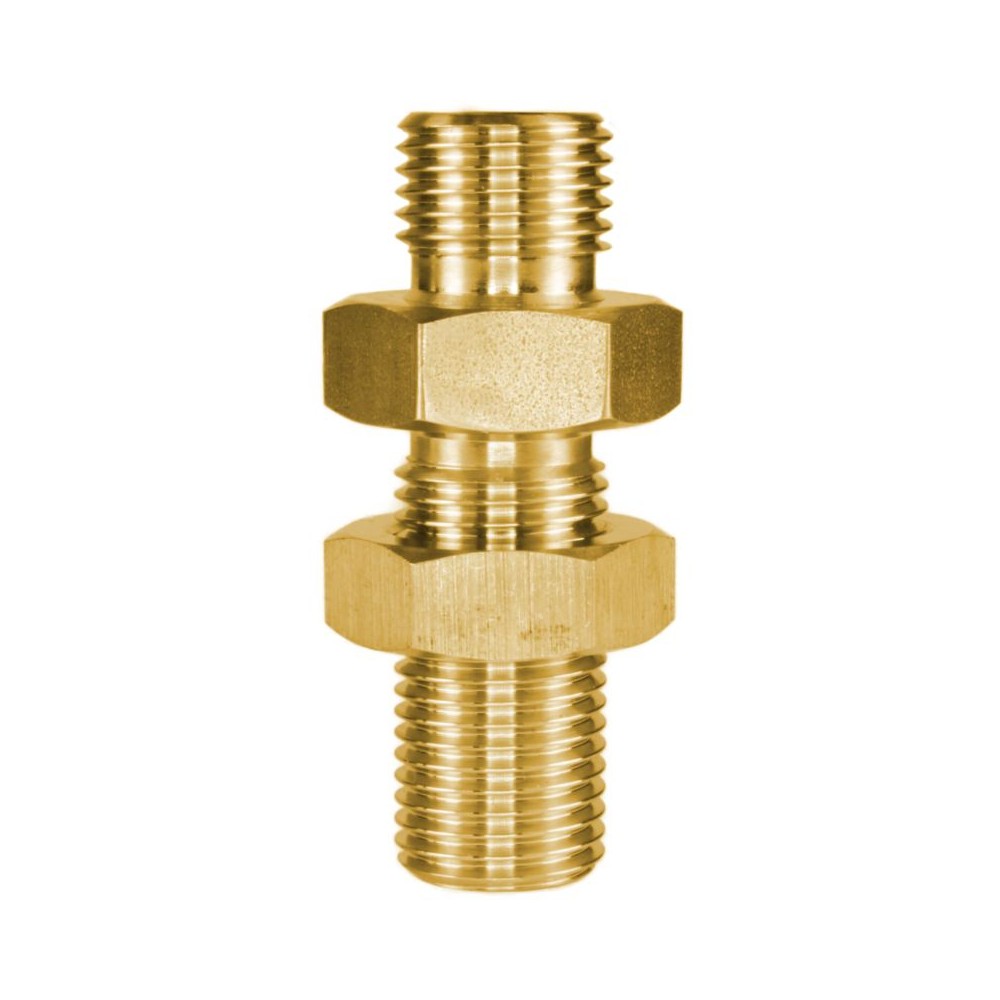 Male to male brass bulkhead fitting and locknut