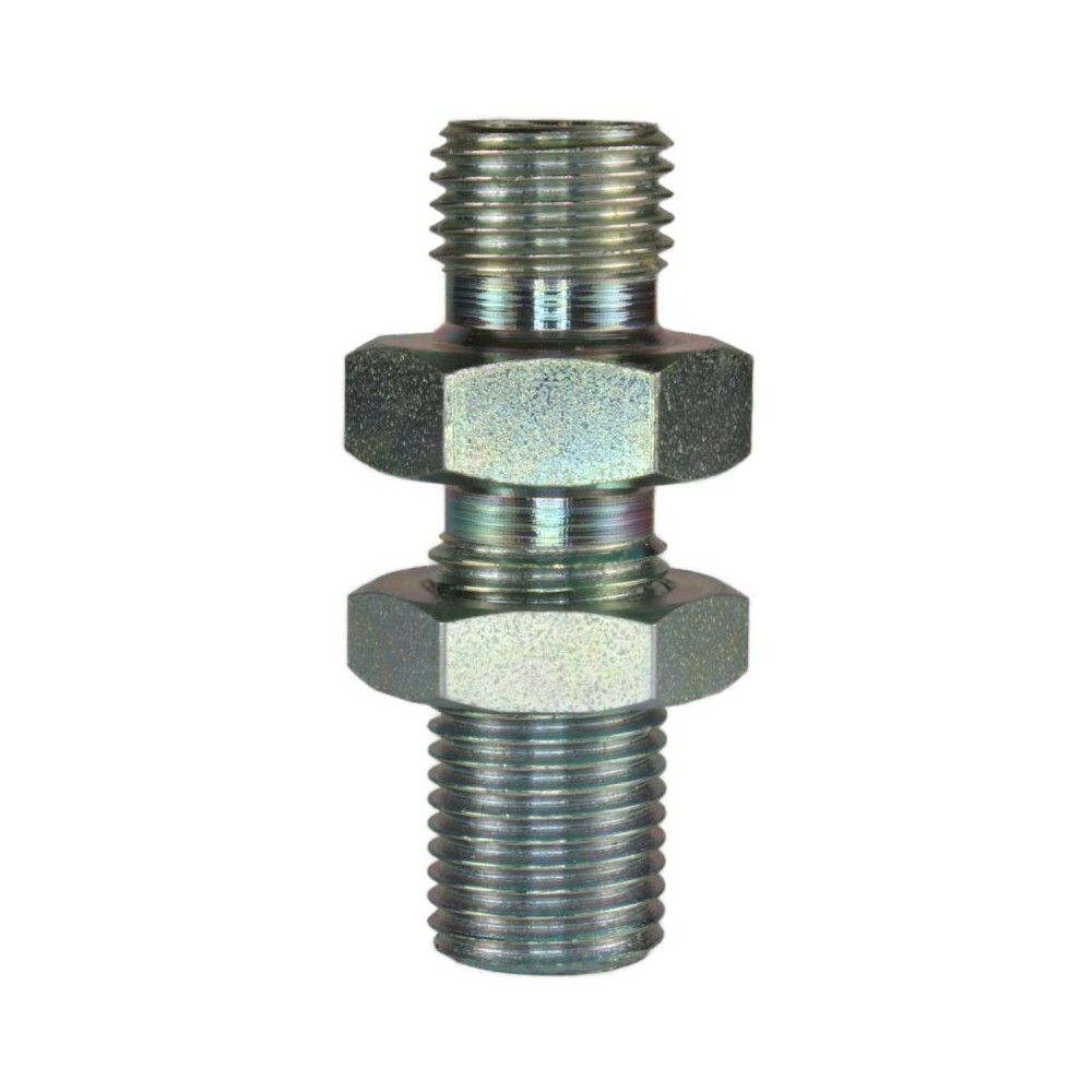 Male to male zinc bulkhead fitting and locknut