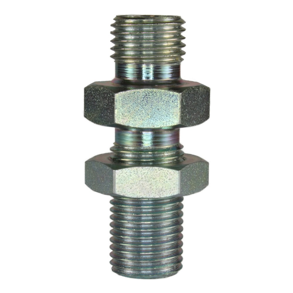 Male to male zinc bulkhead fitting and locknut