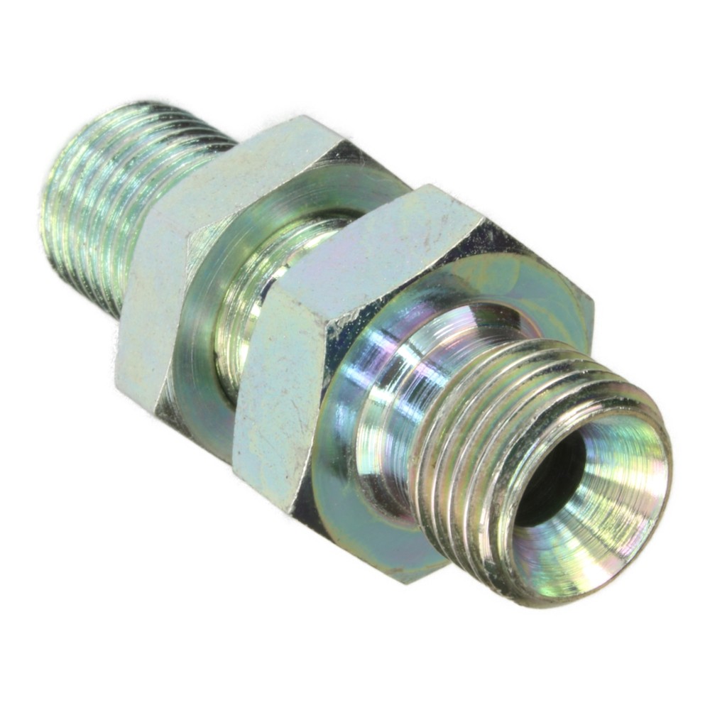 Male to male zinc bulkhead fitting and locknut