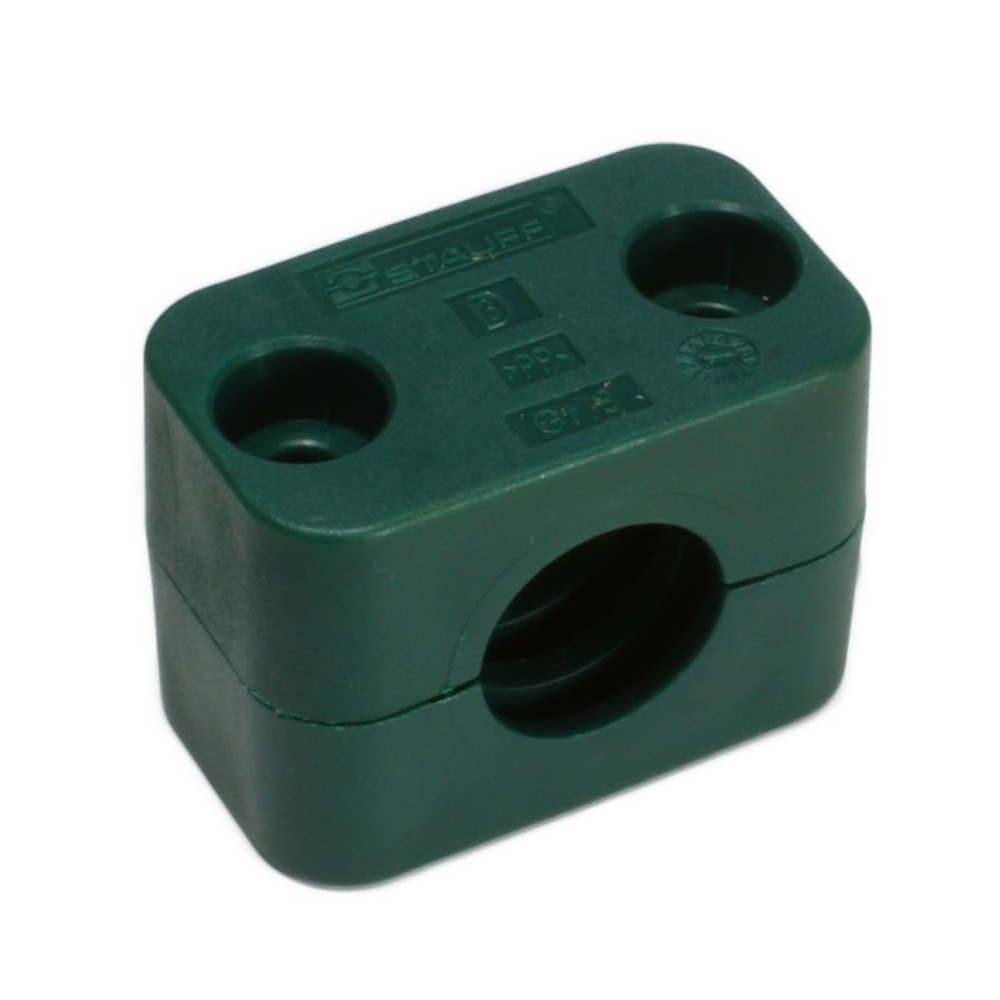 Green 12mm pipe clamp pair for washdown pipework