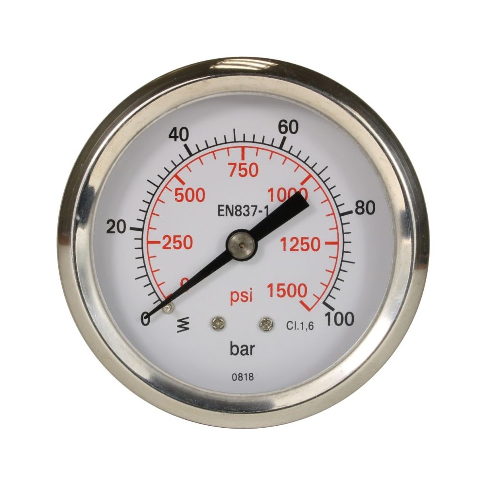 Pressure gauge 0-100 bar with rear entry 63mm dial