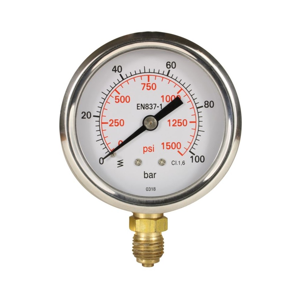 Pressure gauge bar with bottom entry and 63mm dial