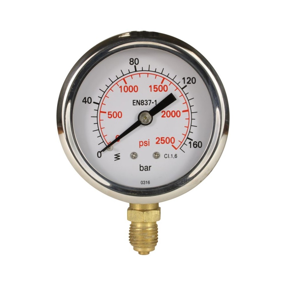 Pressure gauge bar bottom entry 63mm dial 0-160 bar