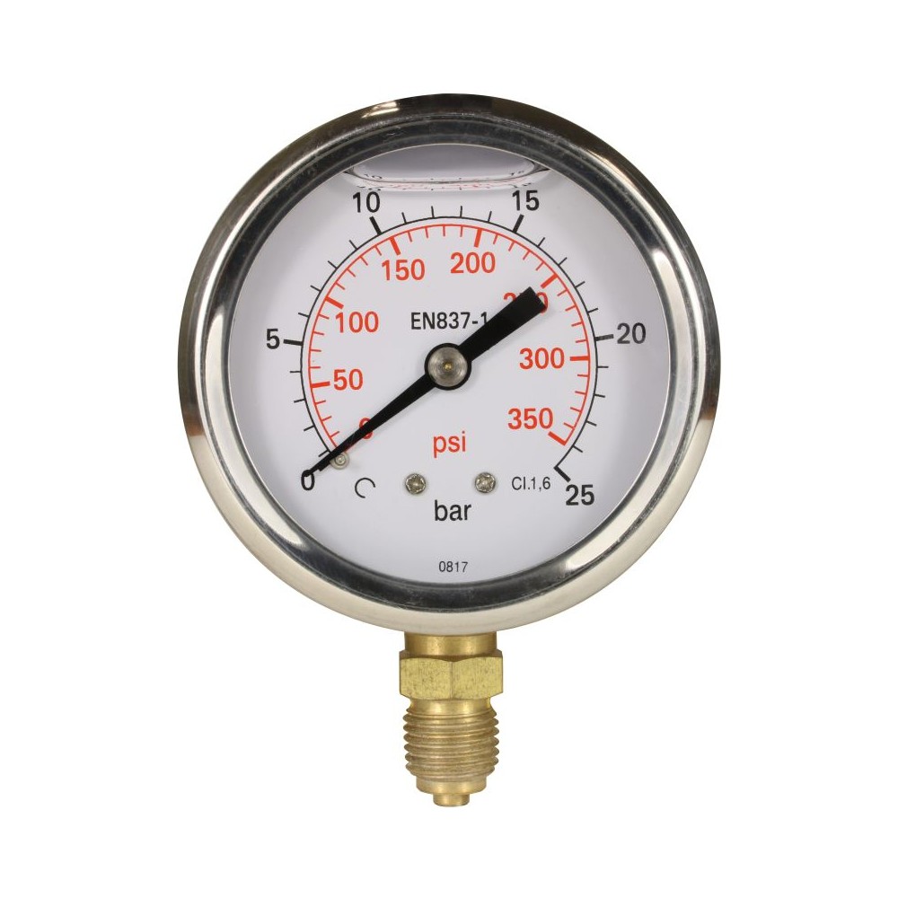 Pressure gauge bar bottom inlet 0-25 bar stainless steel