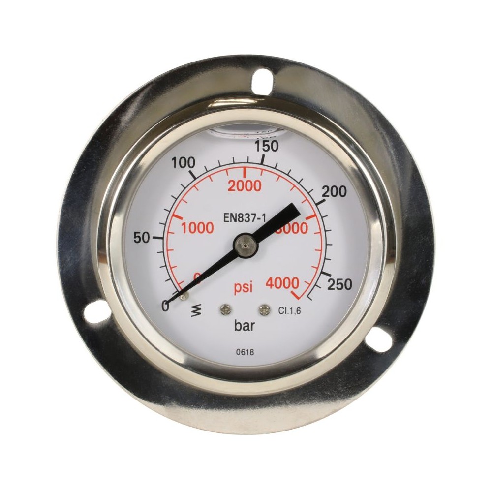 Pressure gauge bar with 63mm dial and mounting ring
