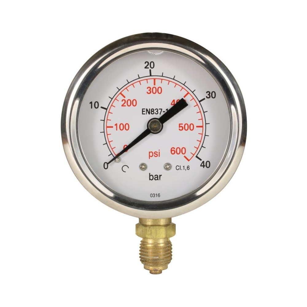 Stainless steel pressure gauge bar bottom inlet 0-40 bar dial