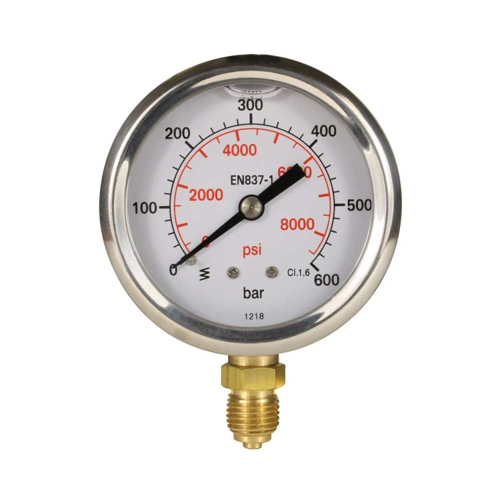 Pressure gauge bar with 63mm dial and bottom entry connection