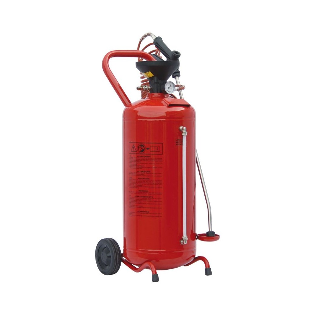 Red 50L sprayer with pressure tank for washdown cleaning