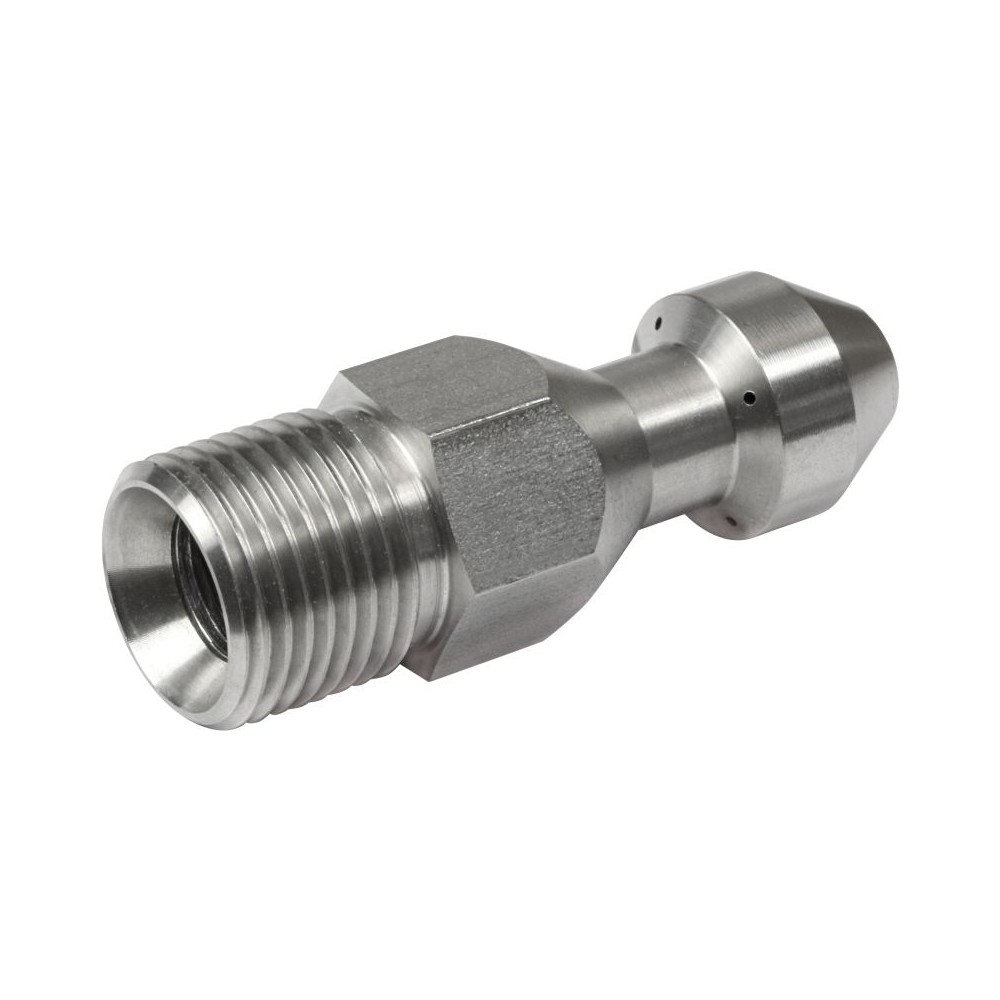 Stainless steel sewer nozzle with rear and forward jets